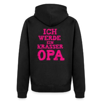 ich werde opa I Geschenk für Opa - Unisex Premium Bio Zip Hoodie - Schwarz - Hinten - Nico (187cm)
