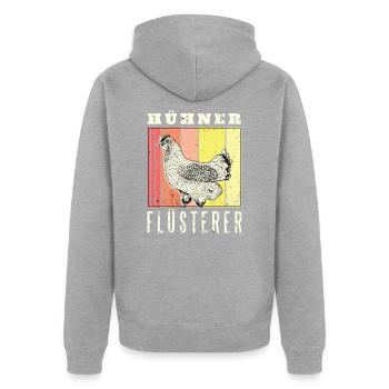 Huehner Fluesterer - Unisex Premium Bio Zip Hoodie - Grau meliert - Hinten - Nico (187cm)