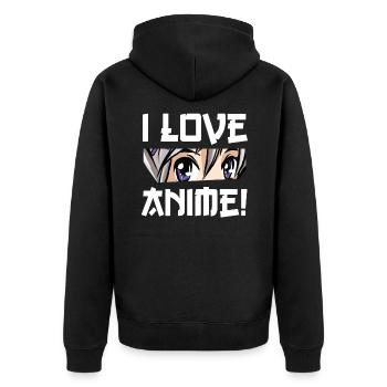 I Love Anime - Unisex Premium Bio Zip Hoodie - Schwarz - Hinten - Nico (187cm)