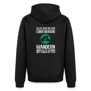 Wandern und Bier Lustig Geschenk Wanderer - Unisex Premium Bio Zip Hoodie - Schwarz - Hinten - Nico (187cm)