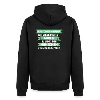 Fleischermeister Metzger Fleischerei Fleischer - Unisex Premium Bio Zip Hoodie - Schwarz - Hinten - Nico (187cm)