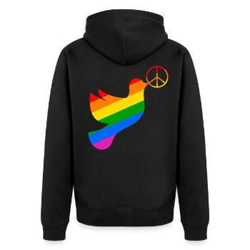 Friedenstaube in regenbogenfarben mit Peacezeichen - Unisex Premium Bio Zip Hoodie - Schwarz - Hinten - Nico (187cm)