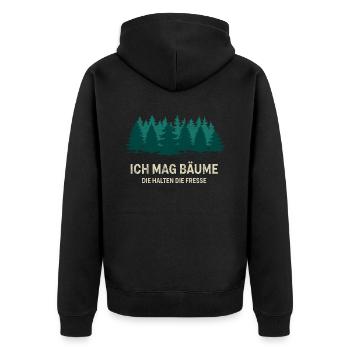 Ich mag Bäume Waldmensch Waldliebe Waldfreunde Fun - Unisex Premium Bio Zip Hoodie - Schwarz - Hinten - Nico (187cm)