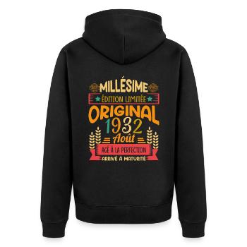 Millésime Né(e) Août 1932 Cadeau Anniversaire - Veste à capuche bio Premium Unisexe - noir - Dos - Nico (187cm)