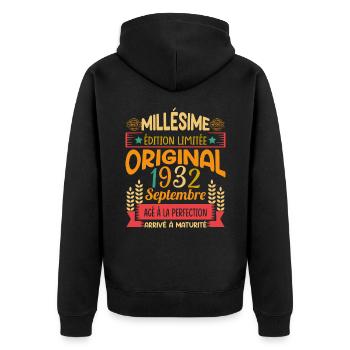 Millésime Né(e) Septembre 1932 Cadeau Anniversaire - Veste à capuche bio Premium Unisexe - noir - Dos - Nico (187cm)