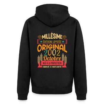 Millésime Né(e) Octobre 2002 Cadeau Anniversaire - Veste à capuche bio Premium Unisexe - noir - Dos - Nico (187cm)