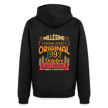 Millésime Né(e) Octobre 1992 Cadeau Anniversaire - Veste à capuche bio Premium Unisexe - noir - Dos - Nico (187cm)