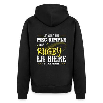 Je suis un Mec simple j'aime rugby et la bière - Veste à capuche bio Premium Unisexe - noir - Dos - Nico (187cm)