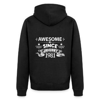 Januar 1981 | Super seit Januar 1981 - Unisex Premium Bio Zip Hoodie - Schwarz - Hinten - Nico (187cm)
