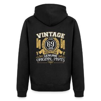 Jahrgang 69 Jahre alt - Geburtstagsgeschenk 69 Jahre alt - Unisex Premium Bio Zip Hoodie - Schwarz - Hinten - Nico (187cm)