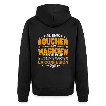 Boucher | Boucher pas Magicien | Meilleur Boucher - Veste à capuche bio Premium Unisexe - noir - Dos - Nico (187cm)