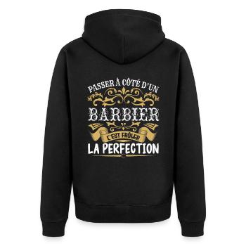 Le Meilleur Barbier | Barbier à la perfection - Veste à capuche bio Premium Unisexe - noir - Dos - Nico (187cm)