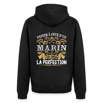 Le Meilleur Marin | Marin à la perfection - Veste à capuche bio Premium Unisexe - noir - Dos - Nico (187cm)