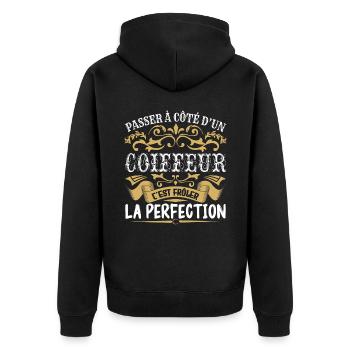 Le Meilleur Coiffeur | Coiffeur à la perfection - Veste à capuche bio Premium Unisexe - noir - Dos - Nico (187cm)