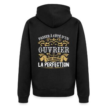 Le Meilleur Ouvrier | Ouvrier à la perfection - Veste à capuche bio Premium Unisexe - noir - Dos - Nico (187cm)