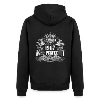 1967| Januar 1967 Geburtstag Perfekt gealtert - Unisex Premium Bio Zip Hoodie - Schwarz - Hinten - Nico (187cm)