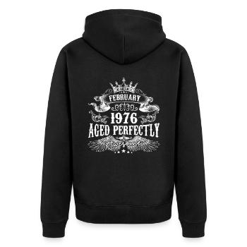 1976| Februar 1976 Geburtstag Perfekt gealtert - Unisex Premium Bio Zip Hoodie - Schwarz - Hinten - Nico (187cm)