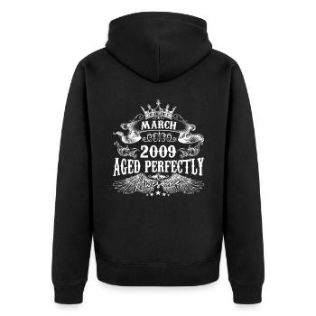2009 | März 2009 Geburtstag Perfekt gealtert - Unisex Premium Bio Zip Hoodie - Schwarz - Hinten - Nico (187cm)