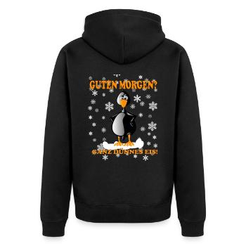 lustiges Pinguin Design für Morgenmuffel - Unisex Premium Bio Zip Hoodie - Schwarz - Hinten - Nico (187cm)