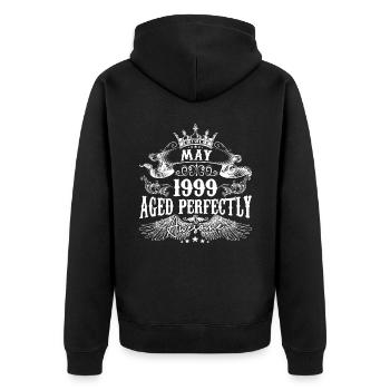 1999 | Mai 1999 Geburtstag Perfekt gealtert - Unisex Premium Bio Zip Hoodie - Schwarz - Hinten - Nico (187cm)