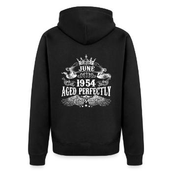 1954 | Juni 1954 Geburtstag Perfekt gealtert - Unisex Premium Bio Zip Hoodie - Schwarz - Hinten - Nico (187cm)