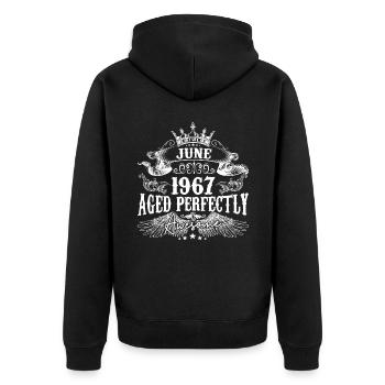 1967| Juni 1967 Geburtstag Perfekt gealtert - Unisex Premium Bio Zip Hoodie - Schwarz - Hinten - Nico (187cm)