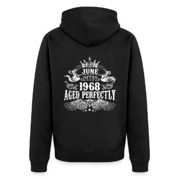 1968 | Juni 1968 Geburtstag Perfekt gealtert - Unisex Premium Bio Zip Hoodie - Schwarz - Hinten - Nico (187cm)