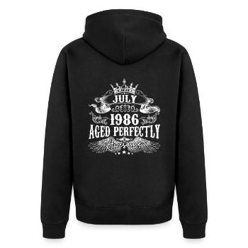 1986 | Juli 1986 Geburtstag Perfekt gealtert - Unisex Premium Bio Zip Hoodie - Schwarz - Hinten - Nico (187cm)