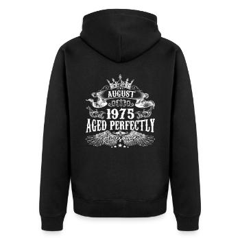 1975 | August 1975 Geburtstag Perfekt gealtert - Unisex Premium Bio Zip Hoodie - Schwarz - Hinten - Nico (187cm)