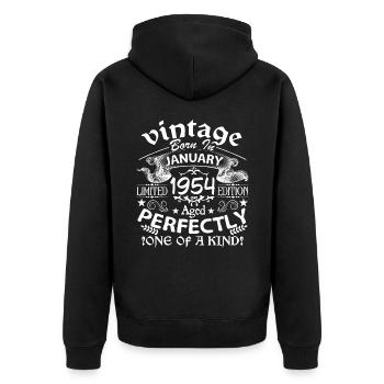 Januar 1954 | Jahrgang 1954 | geboren im Januar - Unisex Premium Bio Zip Hoodie - Schwarz - Hinten - Nico (187cm)