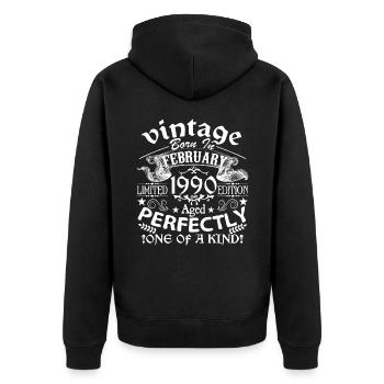 Février 1990 | anniversaire 1990 Vintage Février - Veste à capuche bio Premium Unisexe - noir - Dos - Nico (187cm)