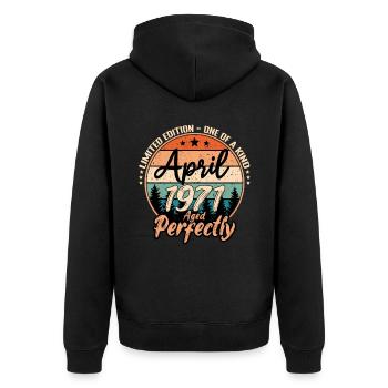 April 1971 anniversaire 1971 légendes April - Veste à capuche bio Premium Unisexe - noir - Dos - Nico (187cm)