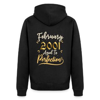 Februar 2001 Februar in Perfektion gealtert 2001 - Unisex Premium Bio Zip Hoodie - Schwarz - Hinten - Nico (187cm)
