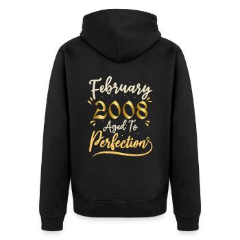 Februar 2008 Februar in Perfektion gealtert 2008 - Unisex Premium Bio Zip Hoodie - Schwarz - Hinten - Nico (187cm)