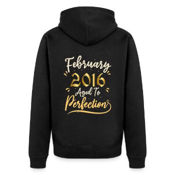 February 2016 February aged to perfection 2016 - Unisex Premium Organic Zip Hoodie - black - Back - Nico (187cm)