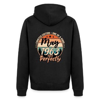 Mai 1963 Jubiläum 1963 Legenden Mai - Unisex Premium Bio Zip Hoodie - Schwarz - Hinten - Nico (187cm)