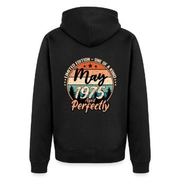 Mai 1975 anniversaire 1975 légendes Mai - Veste à capuche bio Premium Unisexe - noir - Dos - Nico (187cm)