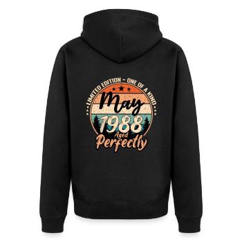 Mai 1988 Jubiläum 1988 Legenden Mai - Unisex Premium Bio Zip Hoodie - Schwarz - Hinten - Nico (187cm)