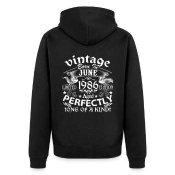 Juin 1986 | anniversaire 1986 Vintage Juin - Veste à capuche bio Premium Unisexe - noir - Dos - Nico (187cm)