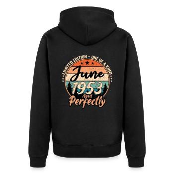 June 1953 anniversary 1953 legends June - Unisex Premium Organic Zip Hoodie - black - Back - Nico (187cm)