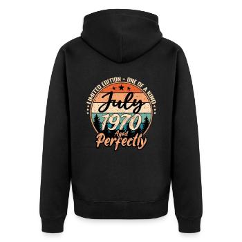 Juillet 1970 anniversaire 1970 légendes Juillet - Veste à capuche bio Premium Unisexe - noir - Dos - Nico (187cm)