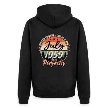 Juli 1959 Jubiläum 1959 Legenden Juli - Unisex Premium Bio Zip Hoodie - Schwarz - Hinten - Nico (187cm)