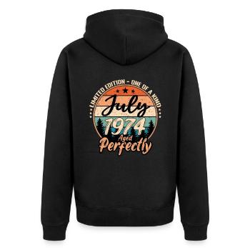 Juillet 1974 anniversaire 1974 légendes Juillet - Veste à capuche bio Premium Unisexe - noir - Dos - Nico (187cm)