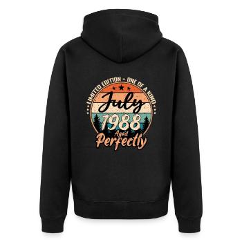 Juli 1988 Jubiläum 1988 Legenden Juli - Unisex Premium Bio Zip Hoodie - Schwarz - Hinten - Nico (187cm)