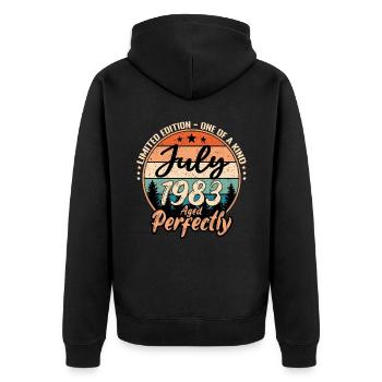 Juillet 1983 anniversaire 1983 légendes Juillet - Veste à capuche bio Premium Unisexe - noir - Dos - Nico (187cm)