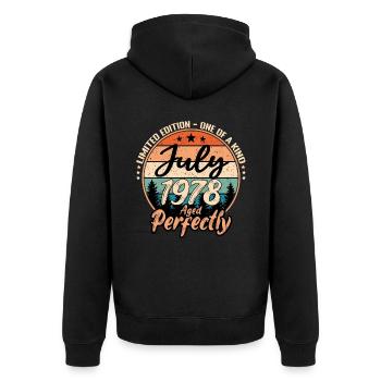 Juli 1978 Jubiläum 1978 Legenden Juli - Unisex Premium Bio Zip Hoodie - Schwarz - Hinten - Nico (187cm)