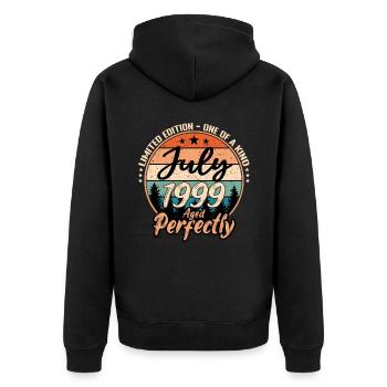 Juli 1999 Jubiläum 1999 Legenden Juli - Unisex Premium Bio Zip Hoodie - Schwarz - Hinten - Nico (187cm)