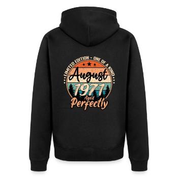 Août 1971 anniversaire 1971 légendes Août - Veste à capuche bio Premium Unisexe - noir - Dos - Nico (187cm)