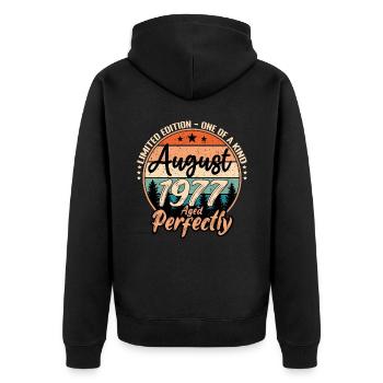 August 1977 Jubiläum 1977 Legenden August - Unisex Premium Bio Zip Hoodie - Schwarz - Hinten - Nico (187cm)