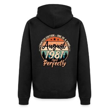 August 1981 Jubiläum 1981 Legenden August - Unisex Premium Bio Zip Hoodie - Schwarz - Hinten - Nico (187cm)